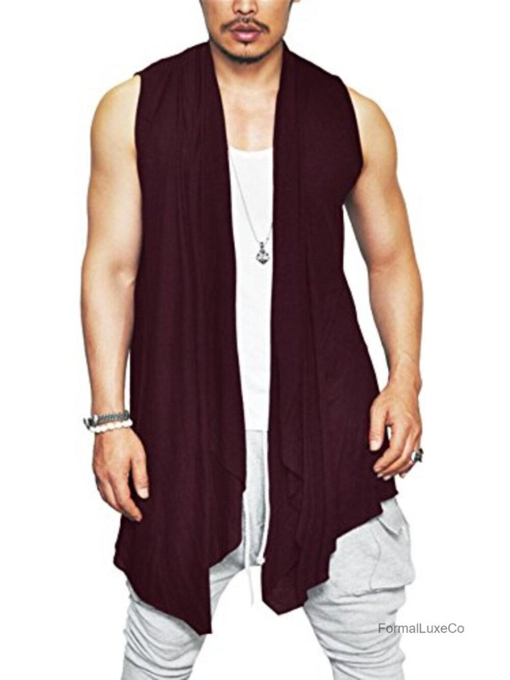 Sleeveless Cardigan Ruffle Shawl Collar Lightweight Open Vest Kimono